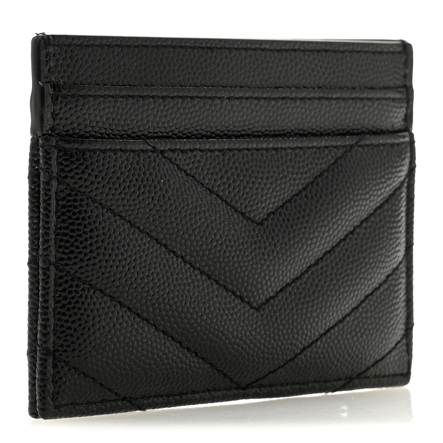 Saint Laurent Grain De Poudre Matelasse Chevron Monogram Credit Card Case Black 3 of 10