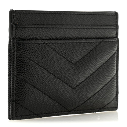 Saint Laurent Grain De Poudre Matelasse Chevron Monogram Credit Card Case Black 3 of 10