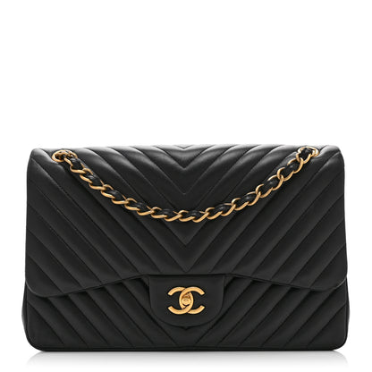 Chanel Lambskin Chevron Quilted Jumbo Double Flap Black 1 of 10