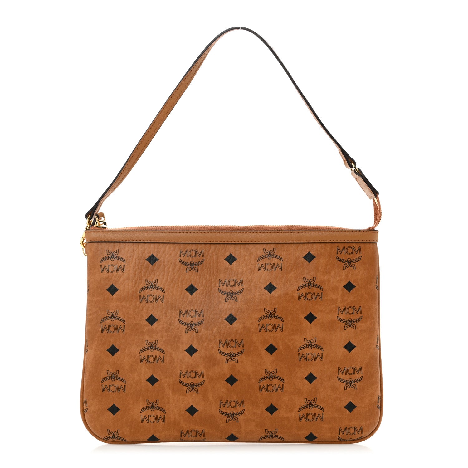 MCM Visetos Liz Shopper Tote Pouch Cognac 1 of 9