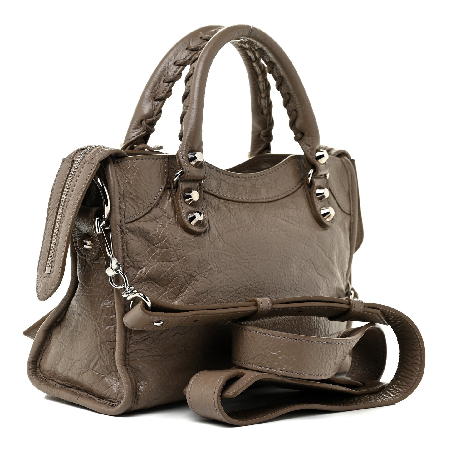 Agneau Classic Silver Hardware Mini City Dark Mink Grey