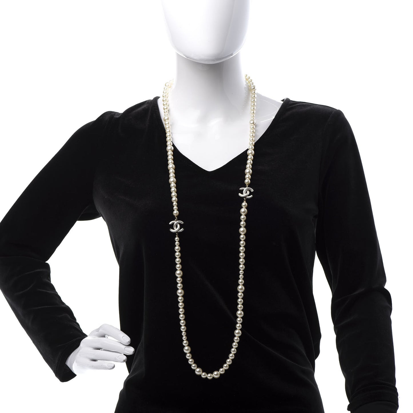 Pearl CC Long Necklace Gold