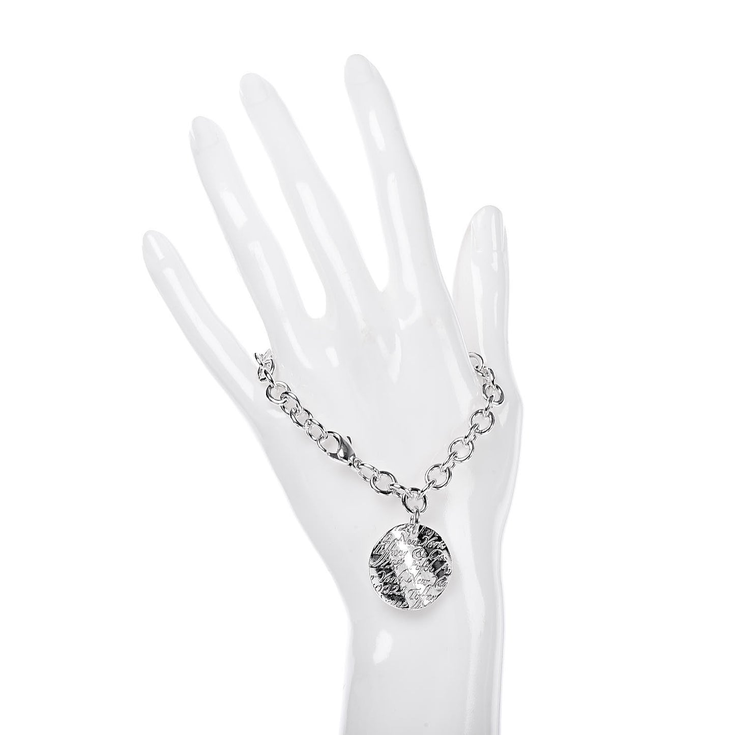 Sterling Silver Notes Round Tag Charm Bracelet