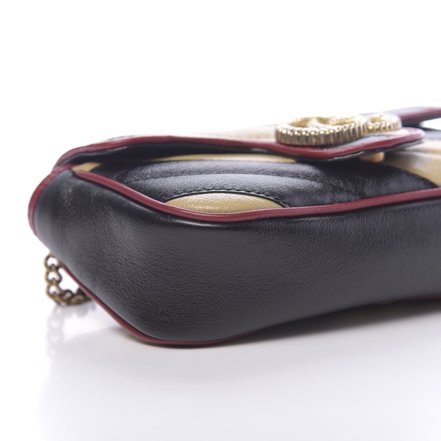 Gucci Vintage Effect Calfskin Matelasse Diagonal Striped Super Mini Torchon GG Marmont Shoulder Bag Black Beige 8 of 11