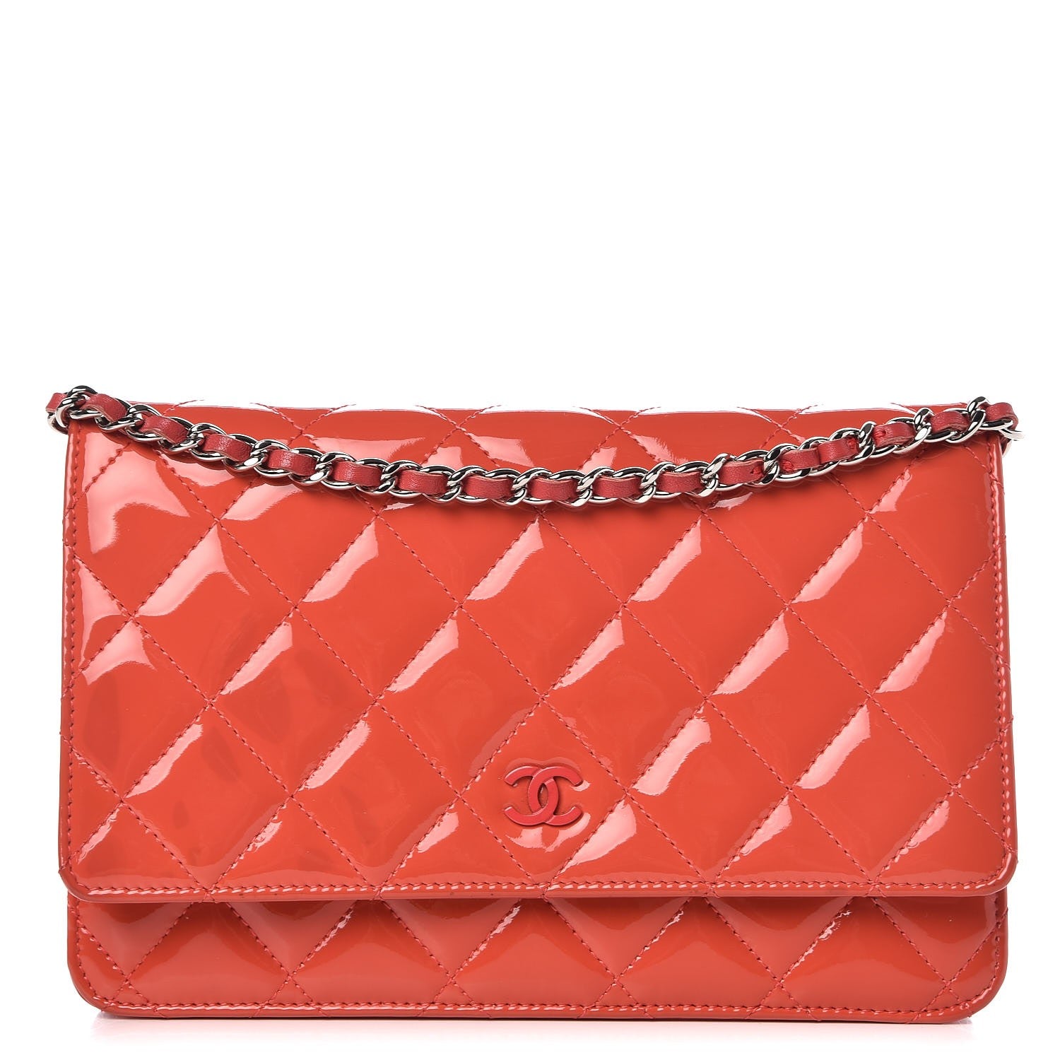 Chanel Patent Quilted Wallet On Chain WOC Coral 1 of 11