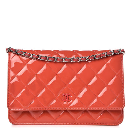 Chanel Patent Quilted Wallet On Chain WOC Coral 1 of 11