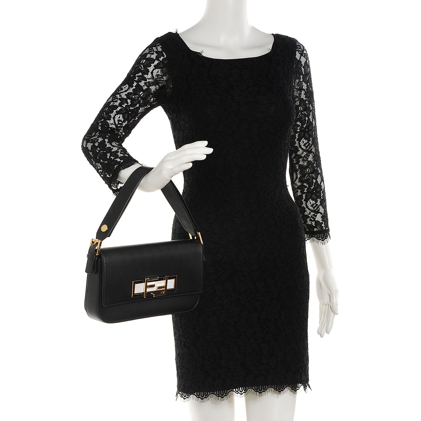 Vitello Dolce Bi-Color 3Baguette Shoulder Bag Black White