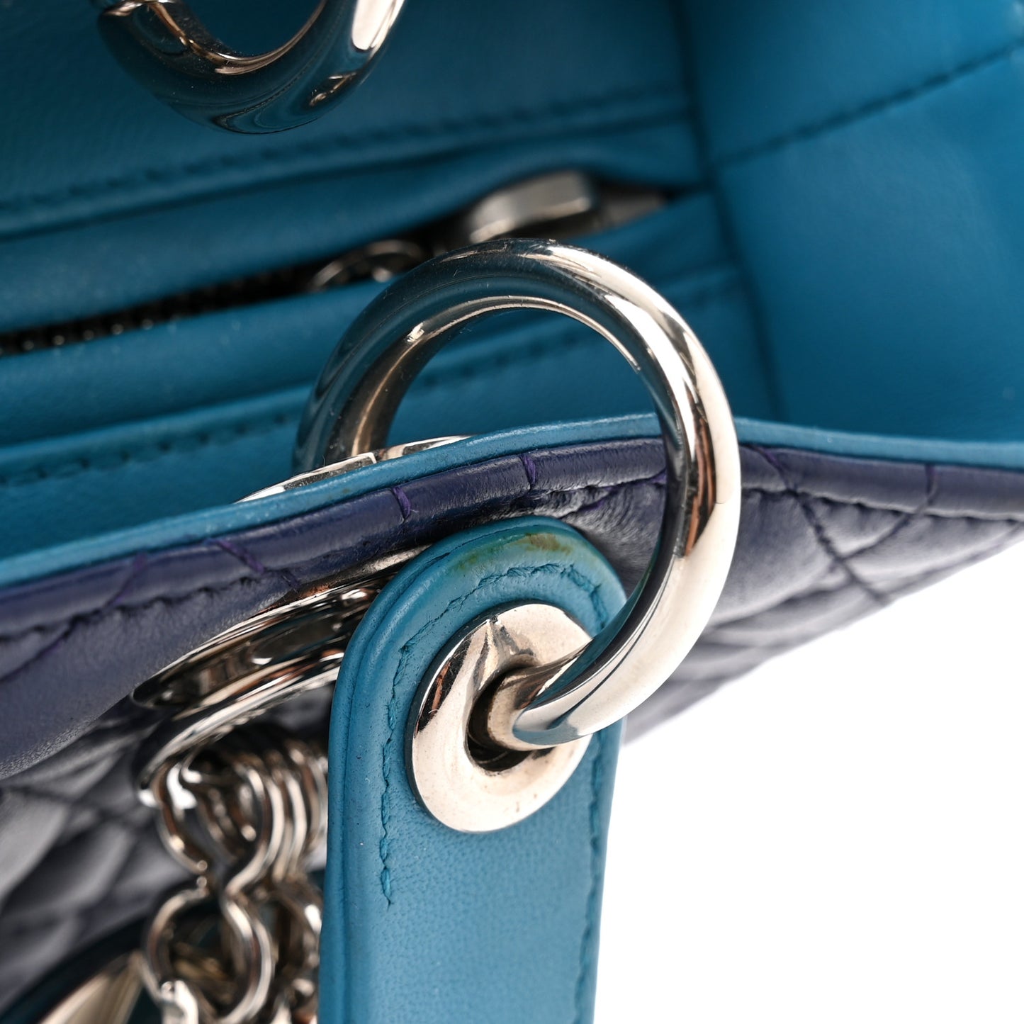 Lambskin Cannage Medium Tri-Color Lady Dior Sapphire Fuchsia Turquoise
