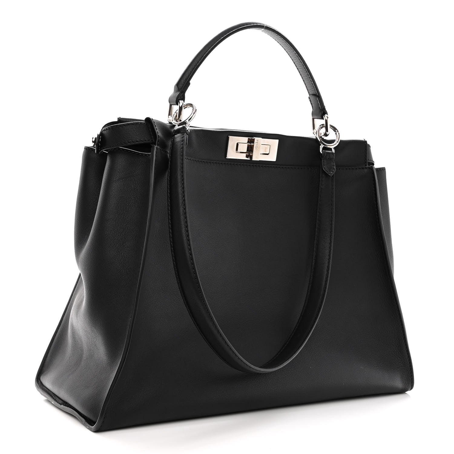 Fendi Vitello Dolce Marmol Patent Crocodile Trapuntata Large Peekaboo Iconic Satchel Black Fumo 3 of 10