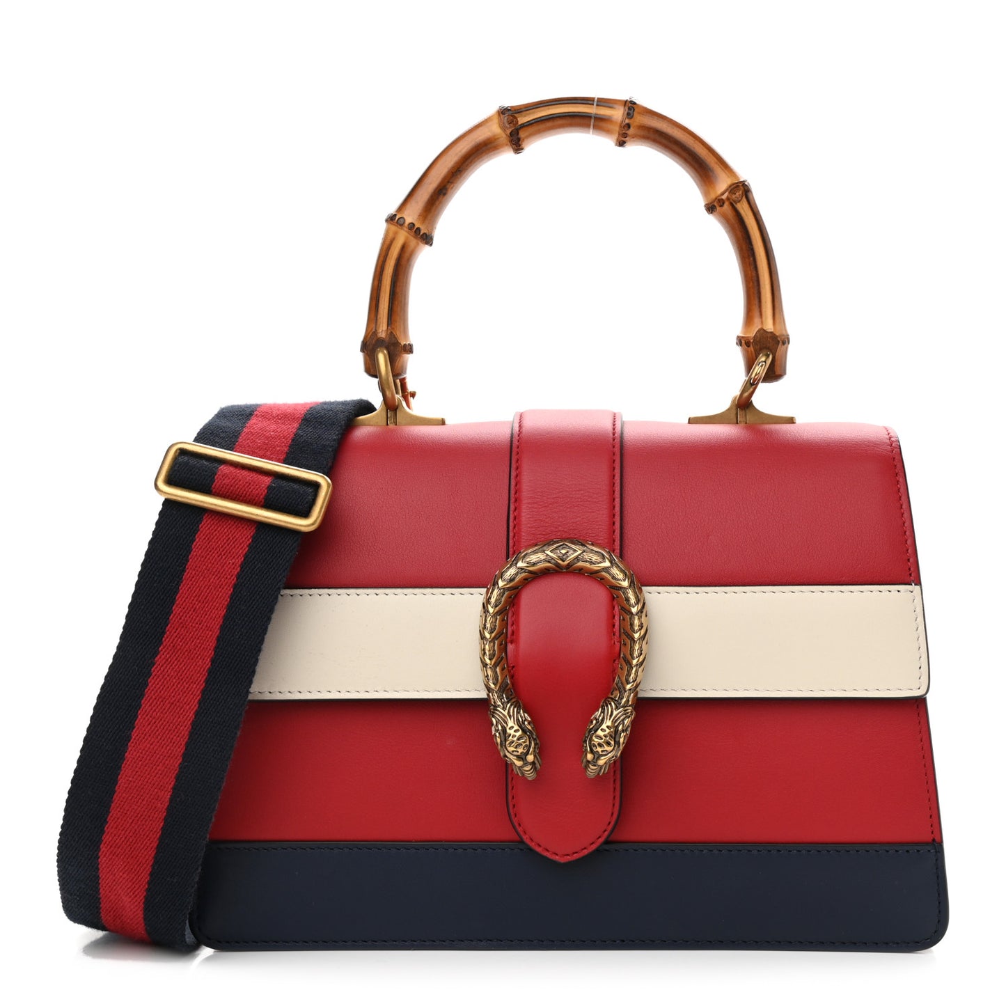 Calfskin Bamboo Web Medium Dionysus Top Handle Bag Red White Blue
