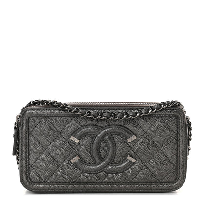 Chanel Metallic Caviar Quilted CC Filigree Clutch With Chain Dark Silver 1 of 12