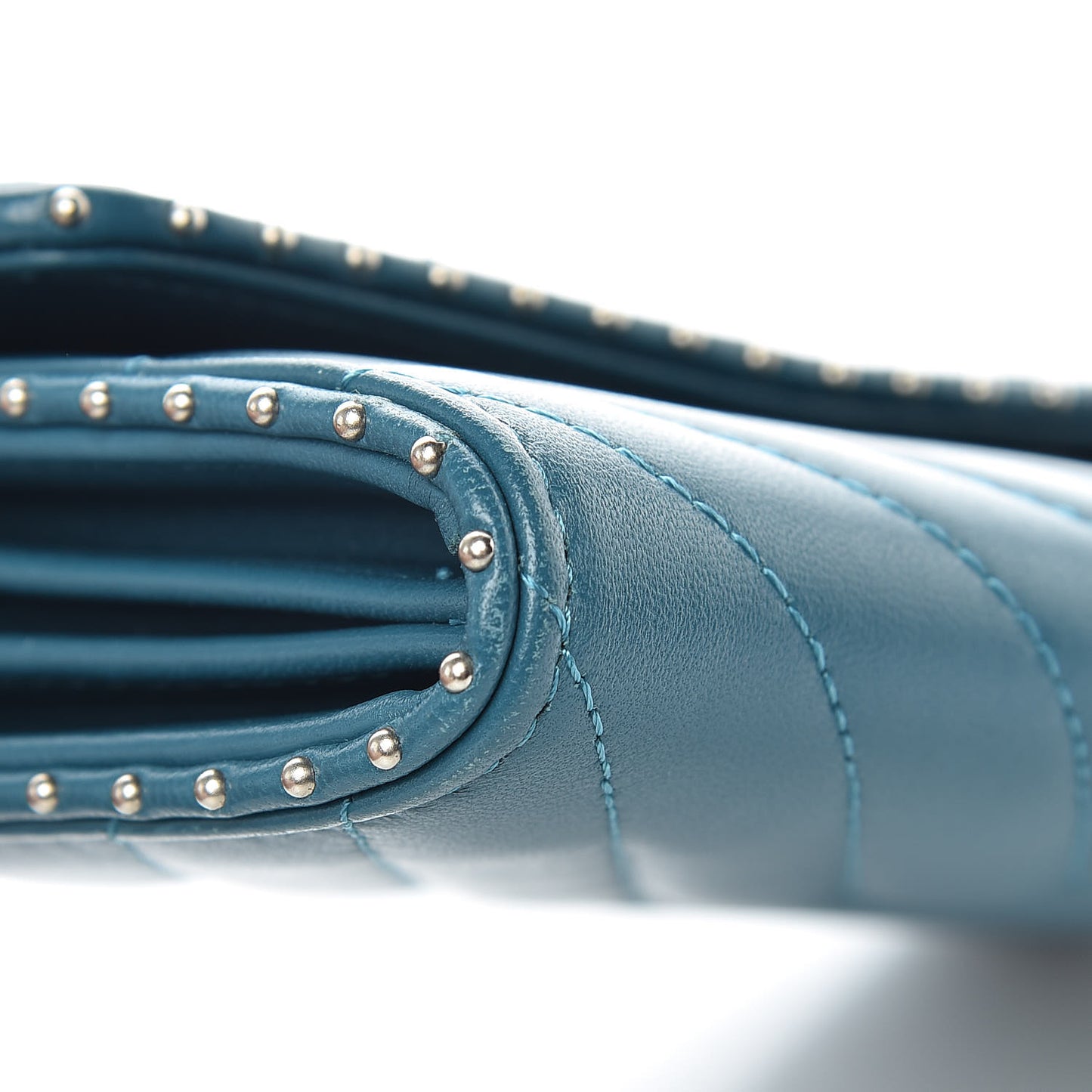 Lambskin Chevron Quilted Studded Small Flap Wallet Teal