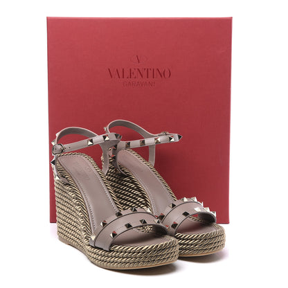Valentino Garavani Silk Calfskin Rockstud Torchon Espadrille 25/115mm Wedge Sandals 40 Clay 11 of 11