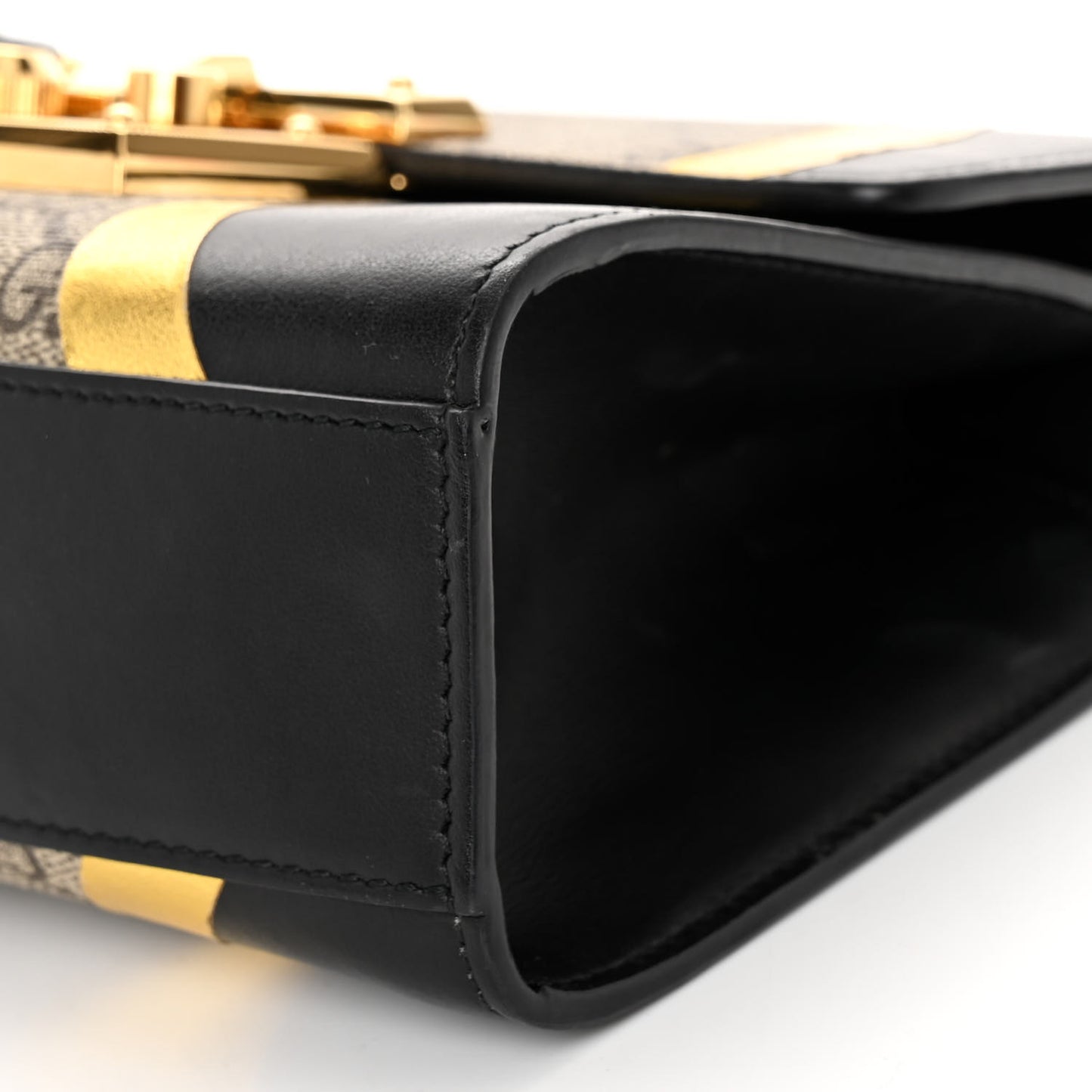 Calfskin GG Supreme Monogram Small Padlock Shoulder Bag Black Gold