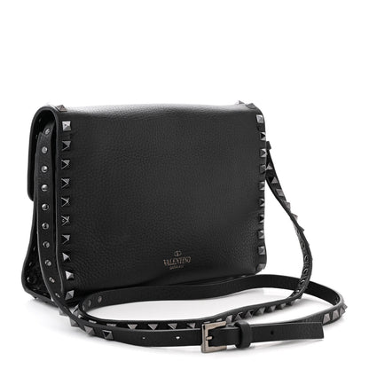 Valentino Garavani Pebbled Calfskin Monochrome Medium Rockstud Flip Lock Crossbody Bag Black 3 of 9