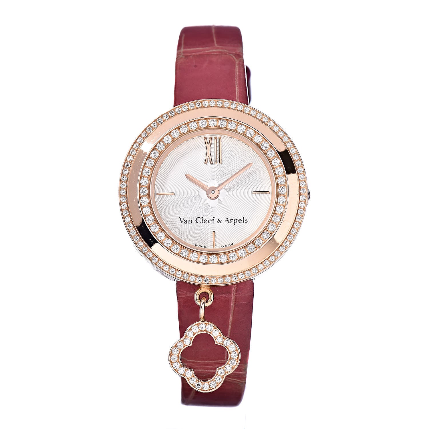 Van Cleef & Arpels 18K Rose Gold Alligator Diamond Bezel 25mm Charms Quartz Watch 1 of 9