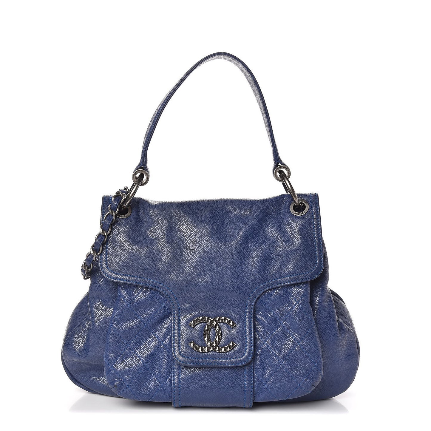 Glazed Caviar Flap Hobo Dark Blue
