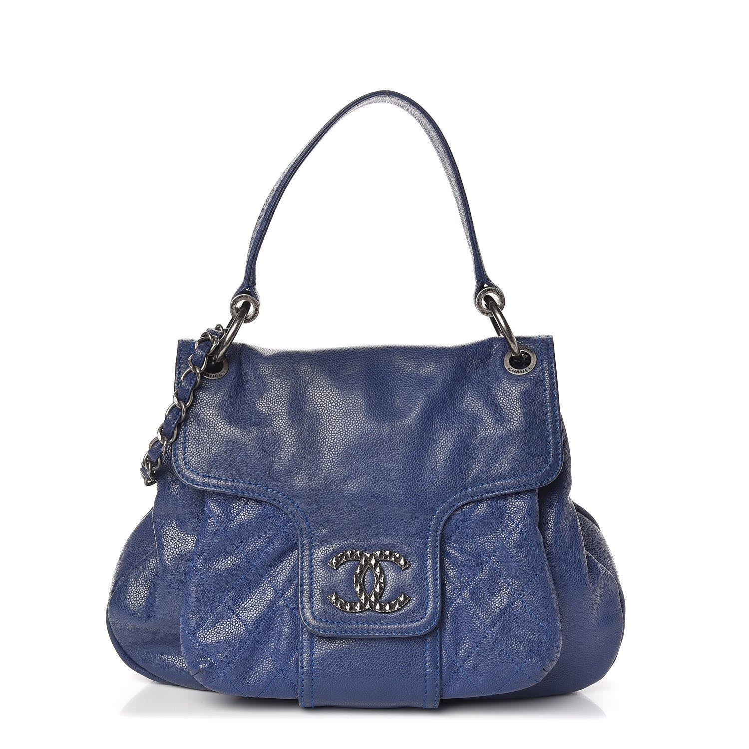 Chanel Glazed Caviar Flap Hobo Dark Blue 1 of 10