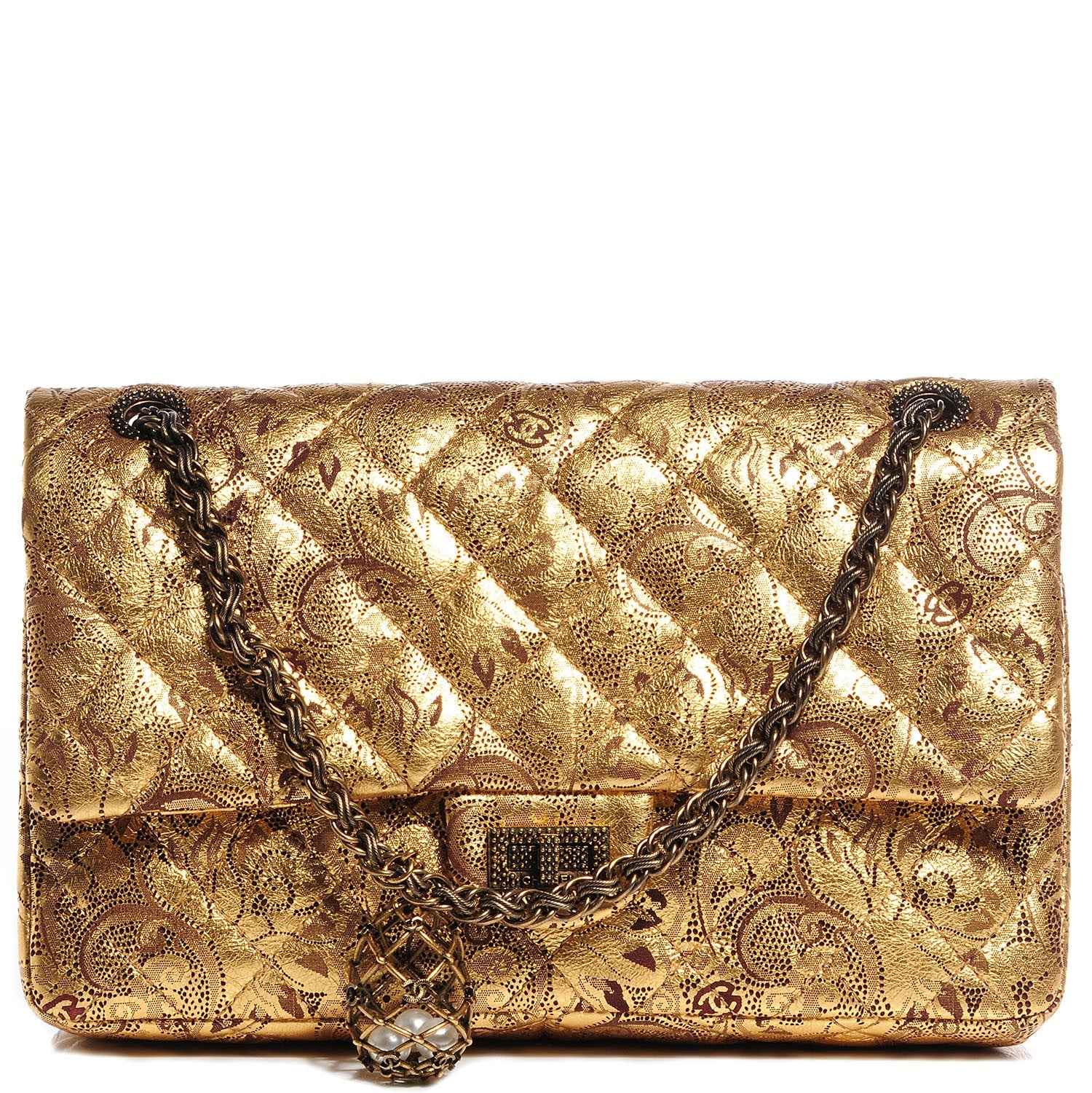 Chanel Buffalo Leather Hand Painted Lace 2.55 Reissue 226 Flap Gold 1 of 8