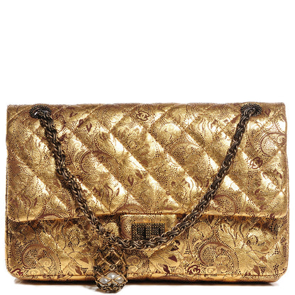 Chanel Buffalo Leather Hand Painted Lace 2.55 Reissue 226 Flap Gold 1 of 8