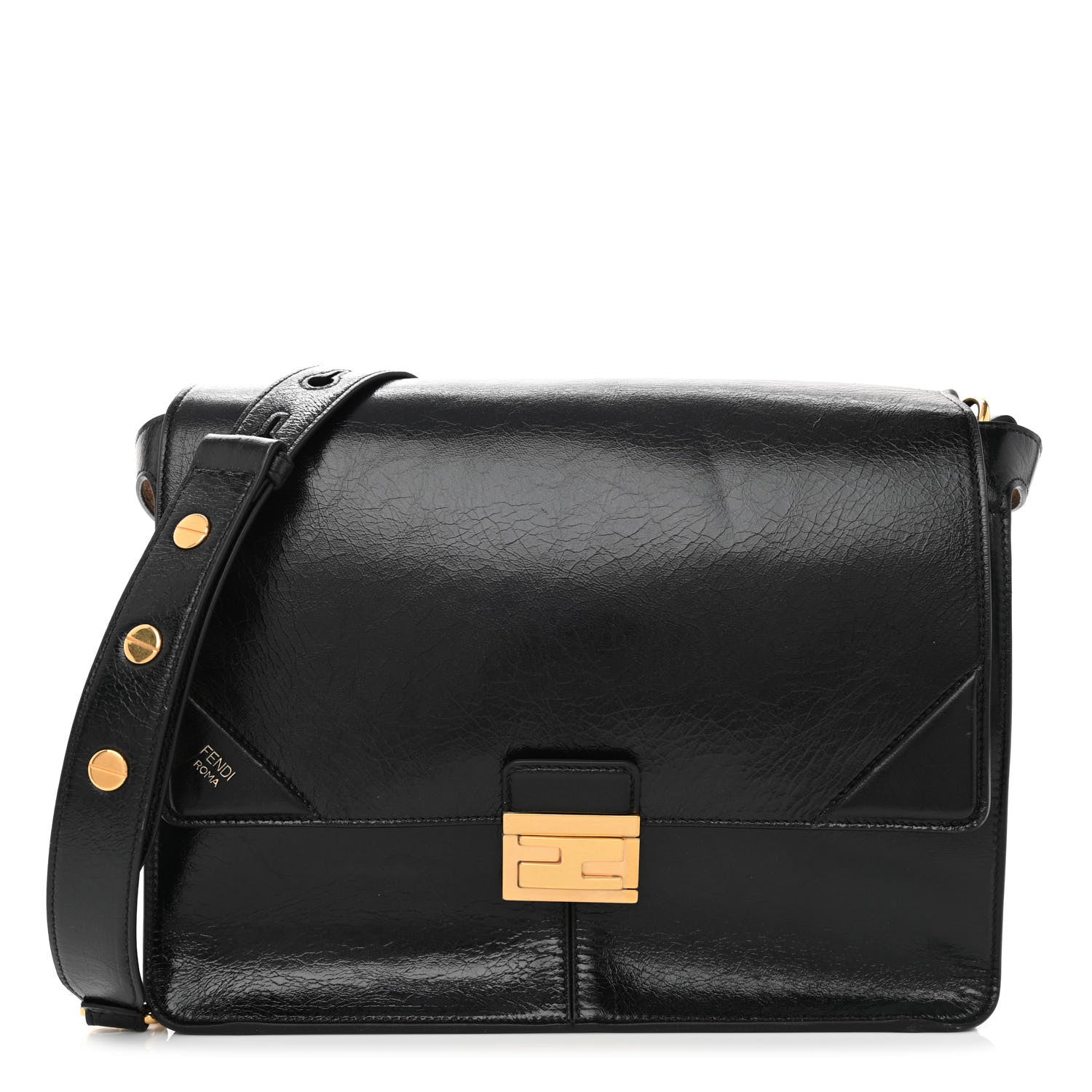 Fendi Agnello Old Shine Large Kan U Shoulder Bag Black 1 of 11
