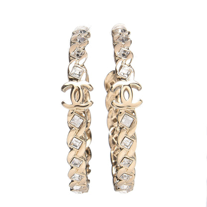 Chanel Crystal CC Hoop Earrings Gold 1 of 7