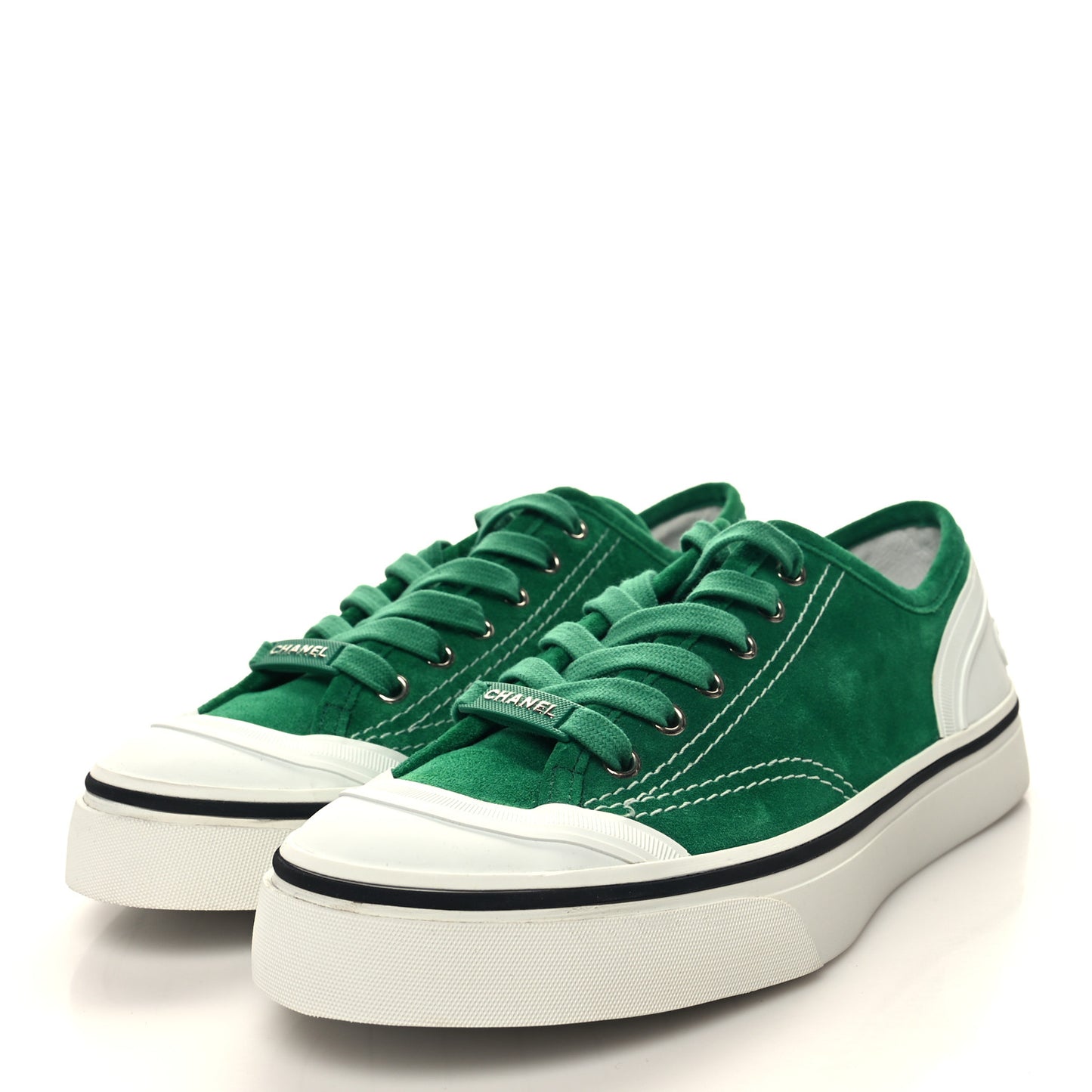 Suede Calfskin Lace Up Cap Toe Sneakers 39 Green