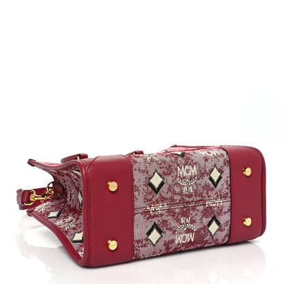 MCM Jacquard Monogram Small Tote Red 3 of 12