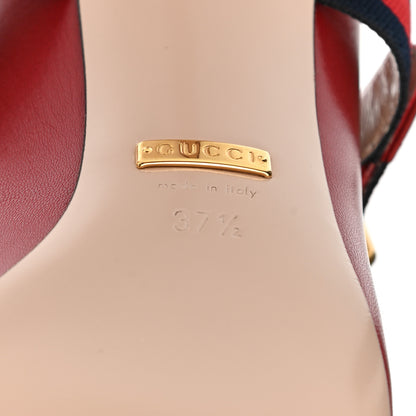 Gucci Malaga Kid Sylvie Web Mid Heel Pumps 37.5 Hibiscus Red 6 of 9