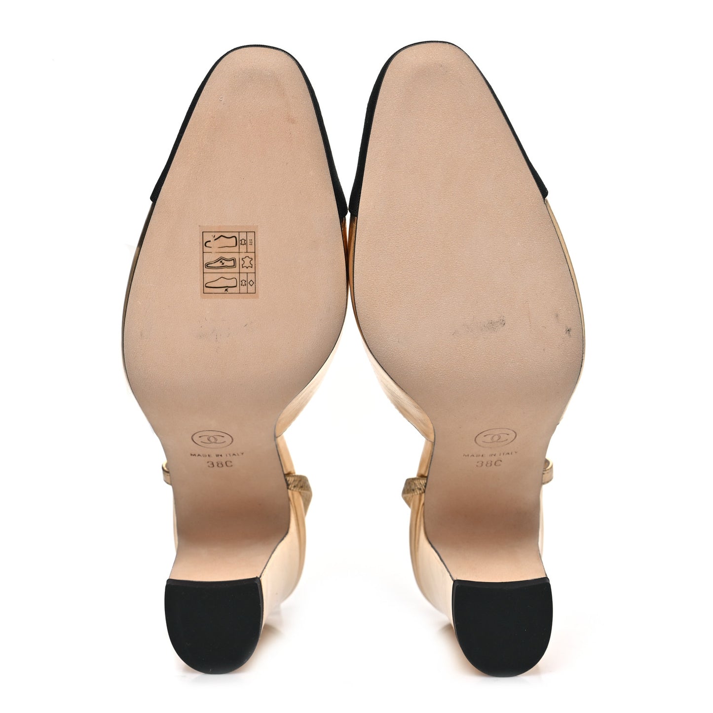 Laminated Crumpled Lambskin Grosgrain Cap Toe CC Slingback Pumps 38 Gold Black