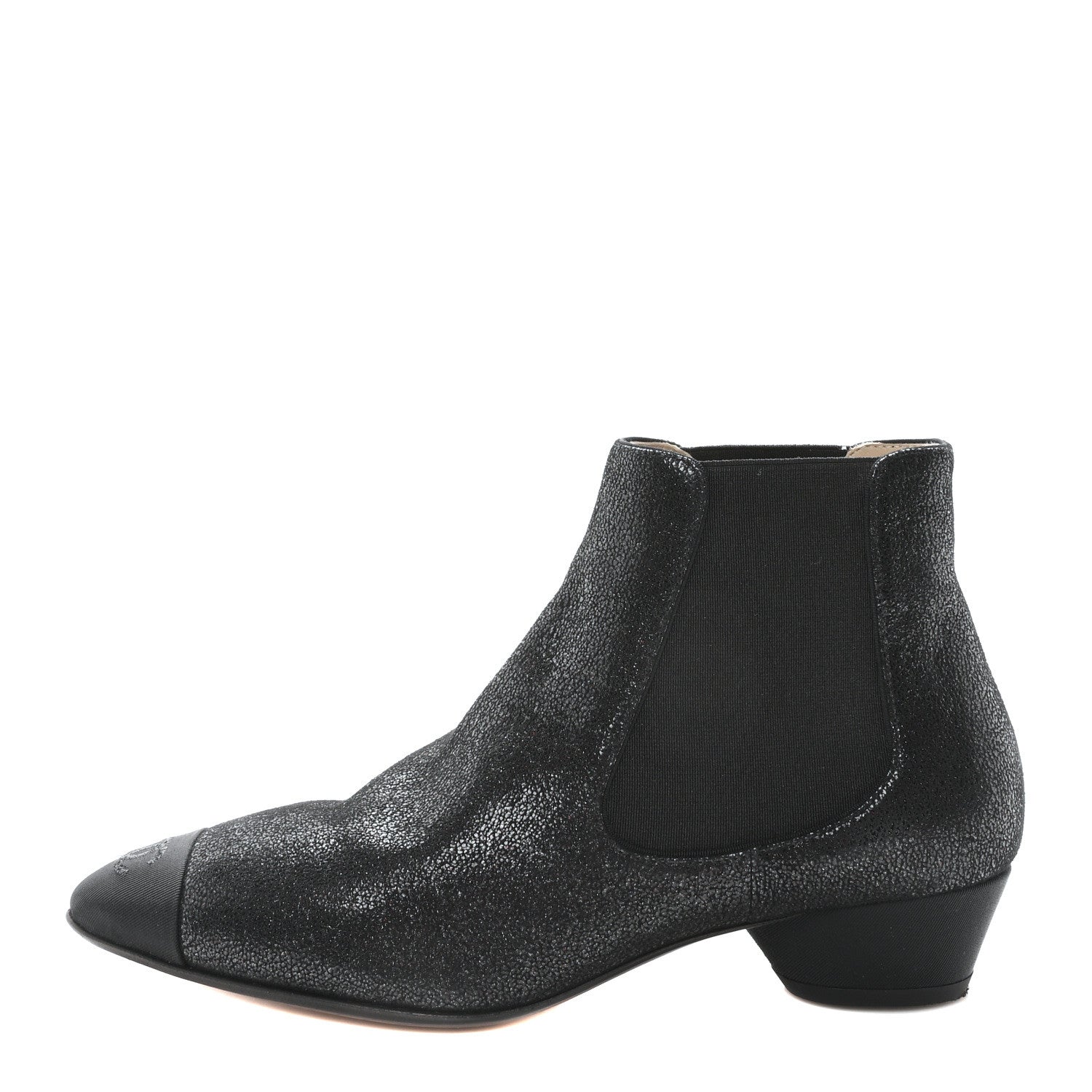Chanel Goatskin Grosgrain Cap Toe Short Boots 37 Black 1 of 9