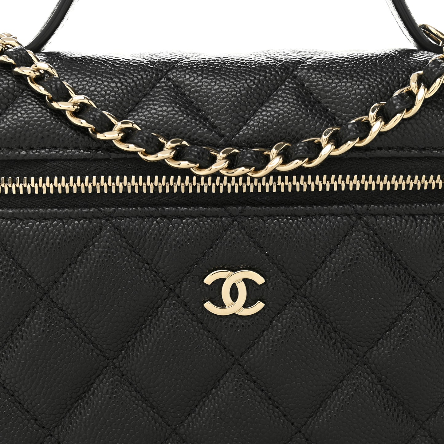 Caviar Quilted Top Handle Slim Vanity With Chain Black