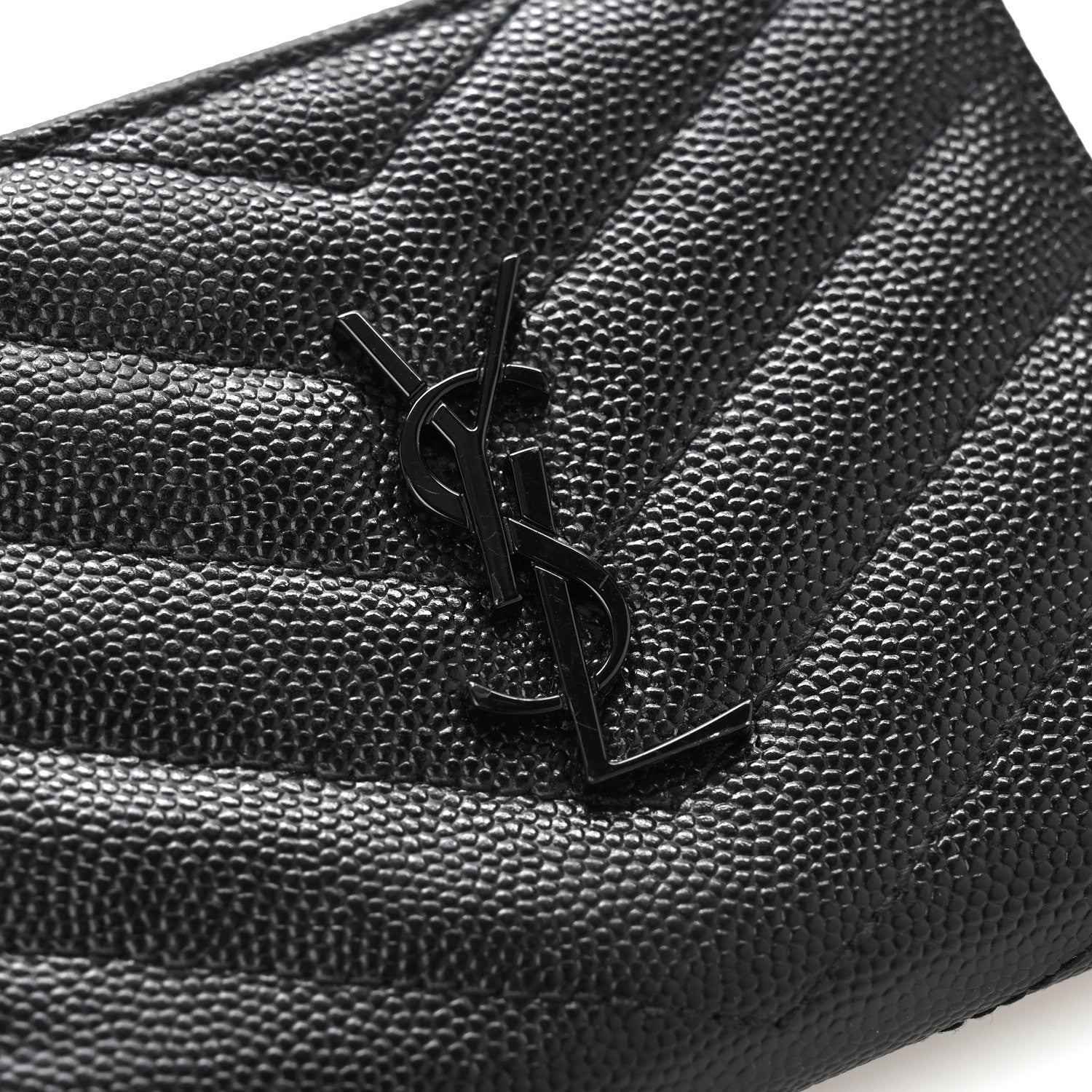 Saint Laurent Grain De Poudre Matelasse Chevron Monogram Zipped Card Case Black 9 of 11