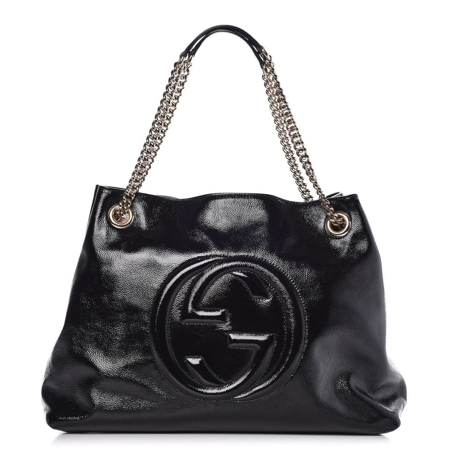Patent Medium Soho Chain Shoulder Bag Black