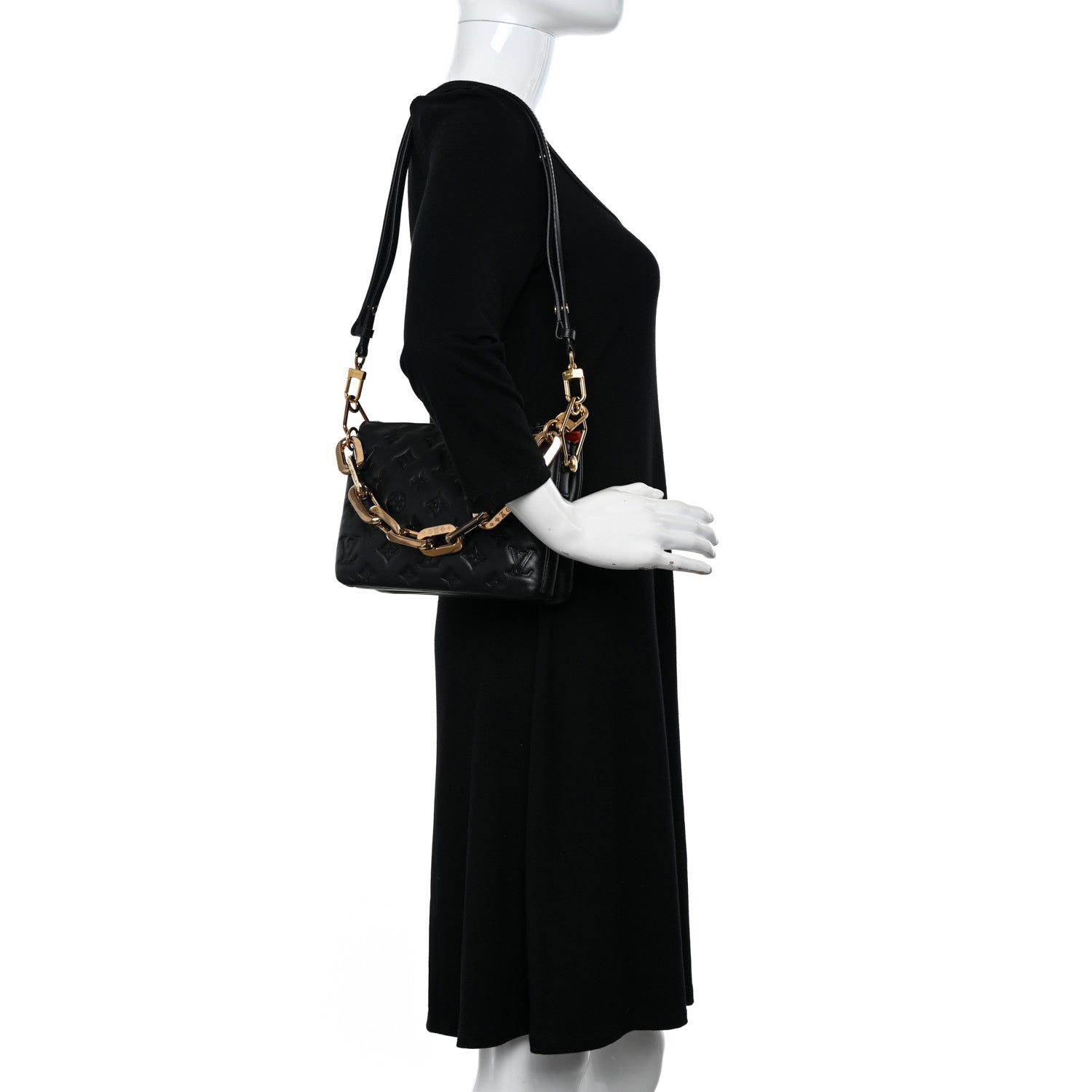 Louis Vuitton Lambskin Embossed Monogram Coussin BB Black 3 of 9