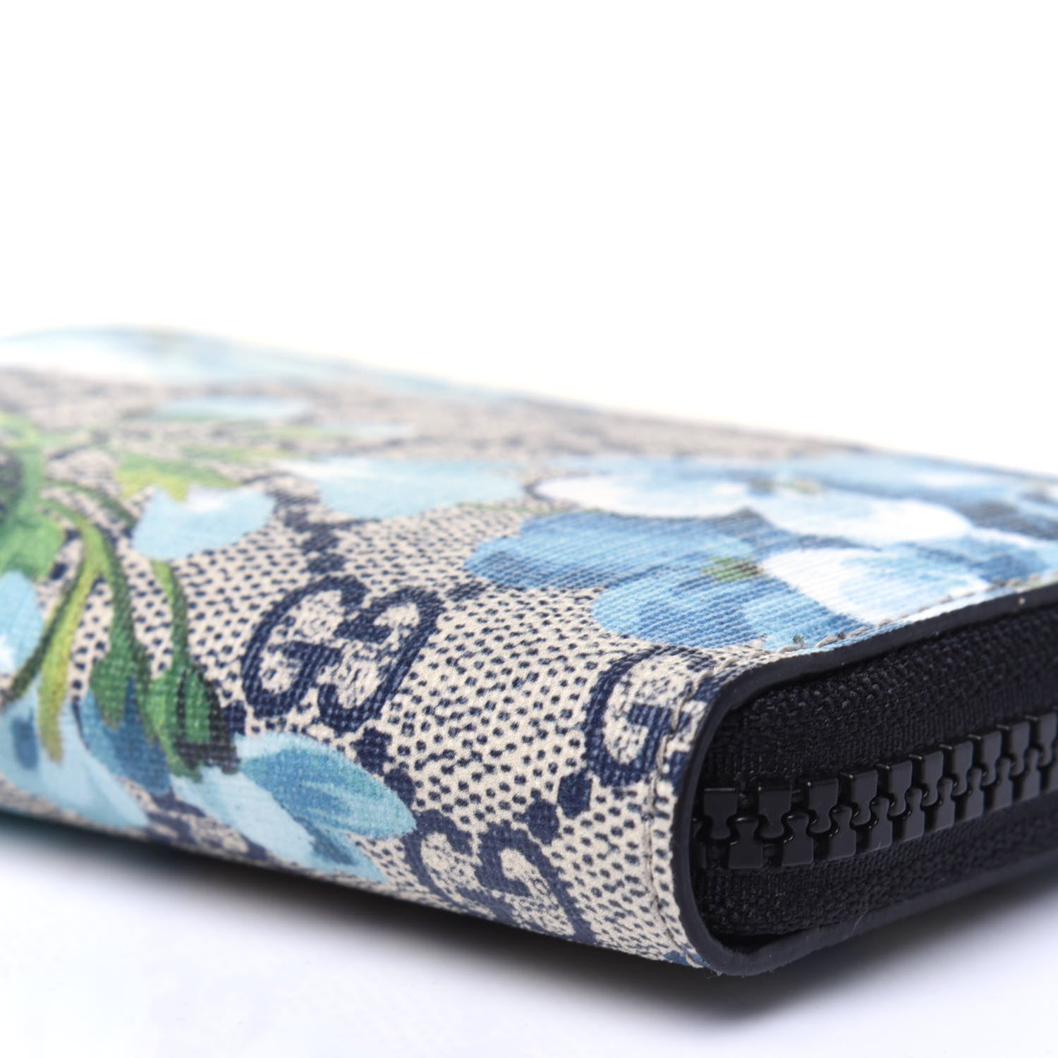Gucci GG Supreme Monogram Blooms Zip Around Card Case Wallet Beige Blue Navy 8 of 9