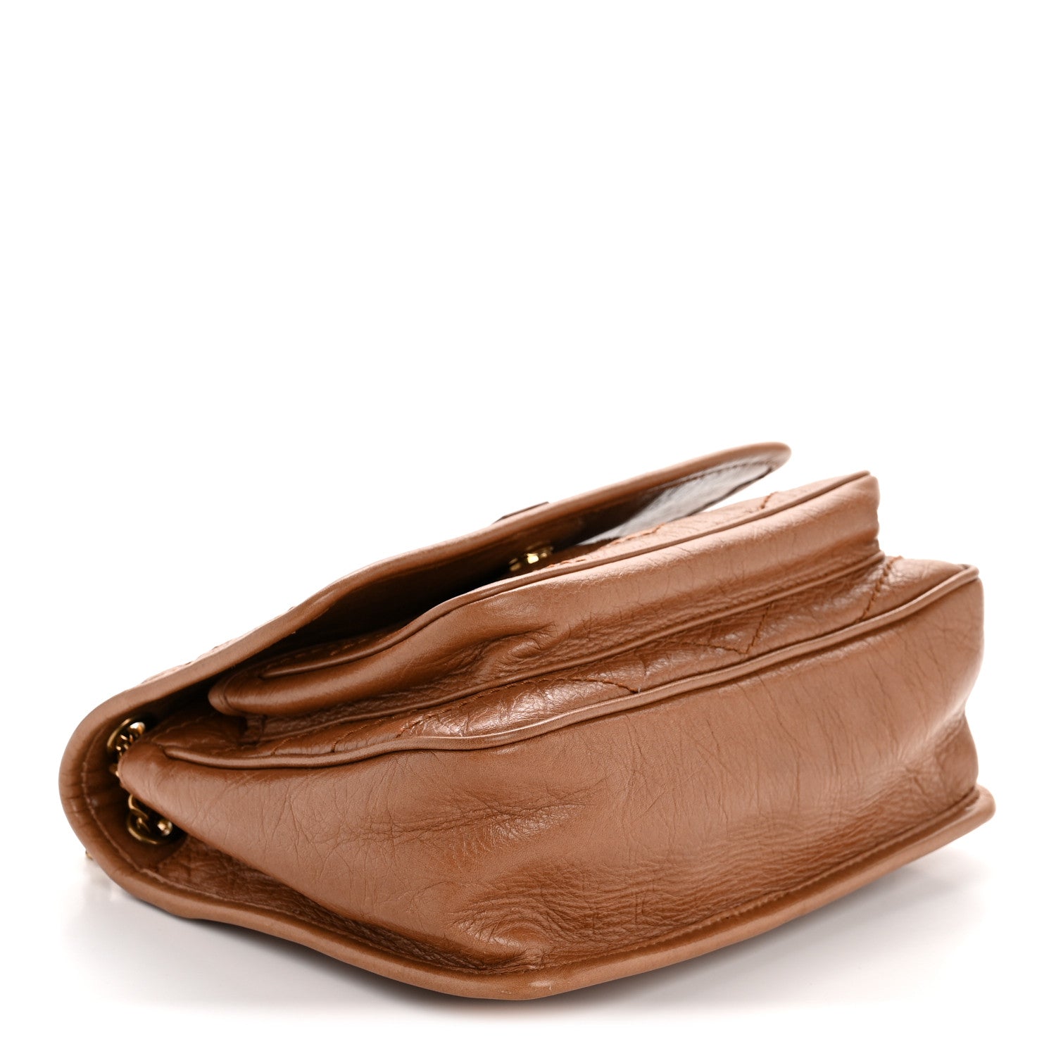 Saint Laurent Crinkled Calfskin Matelasse Monogram Baby Niki Chain Satchel Light Caramel 4 of 14