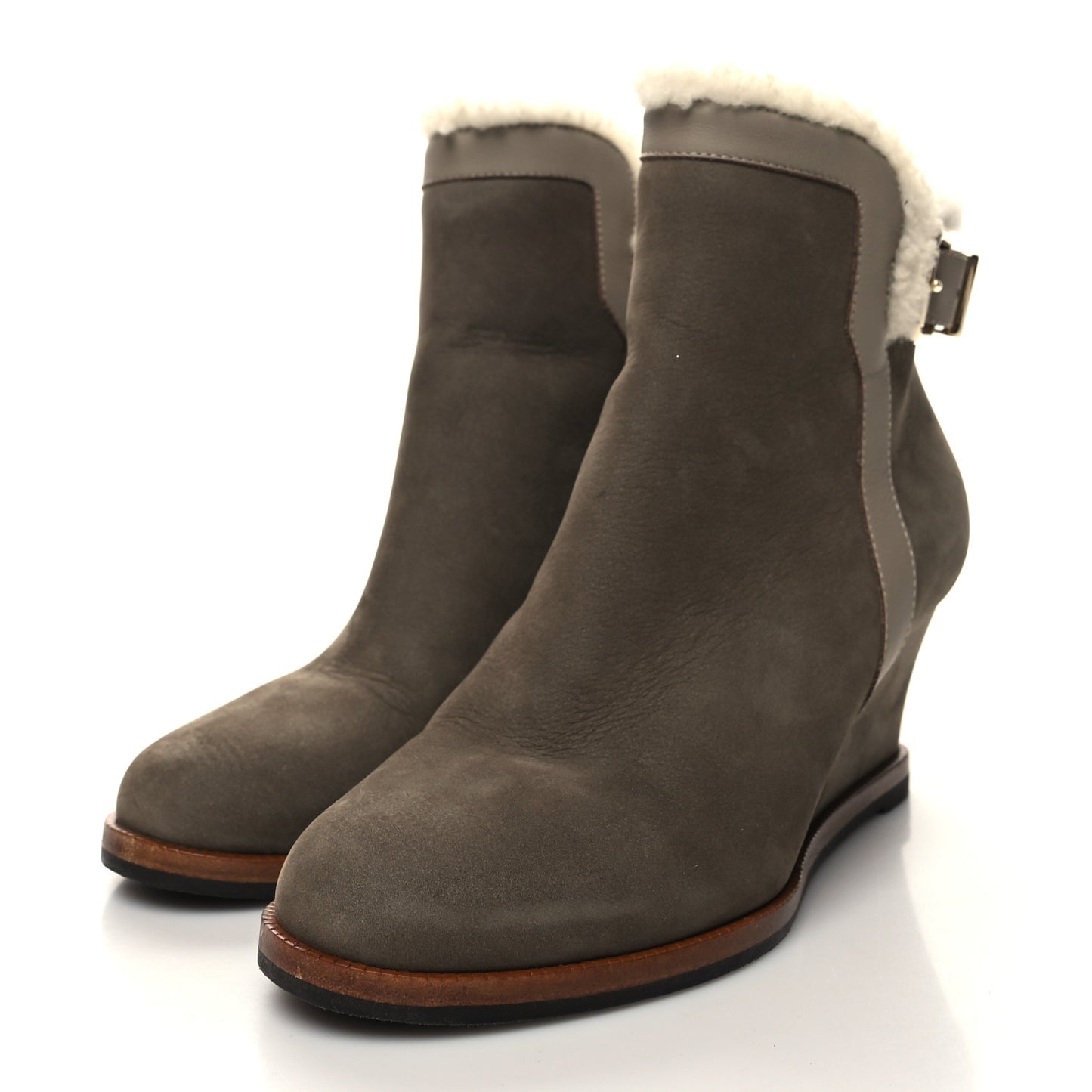 Suede Shearling Wedge Ankle Boots 37 Mastic Tortora Latte