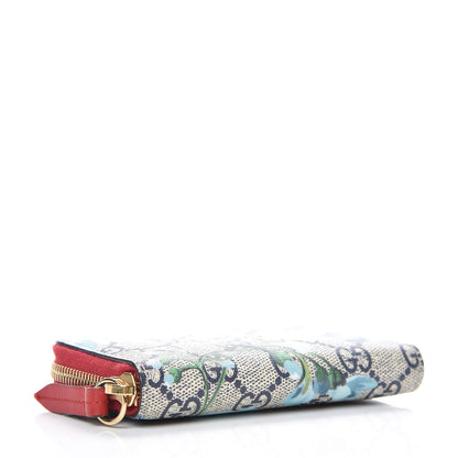 Gucci GG Supreme Monogram Blooms Zip Around Card Case Wallet Beige Blue Navy Hibiscus Red 4 of 7
