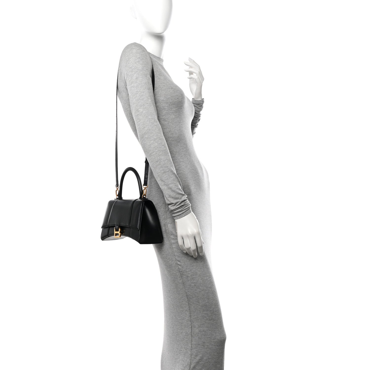 Balenciaga Shiny Box Calfskin Small Hourglass Top Handle Bag Black 2 of 12