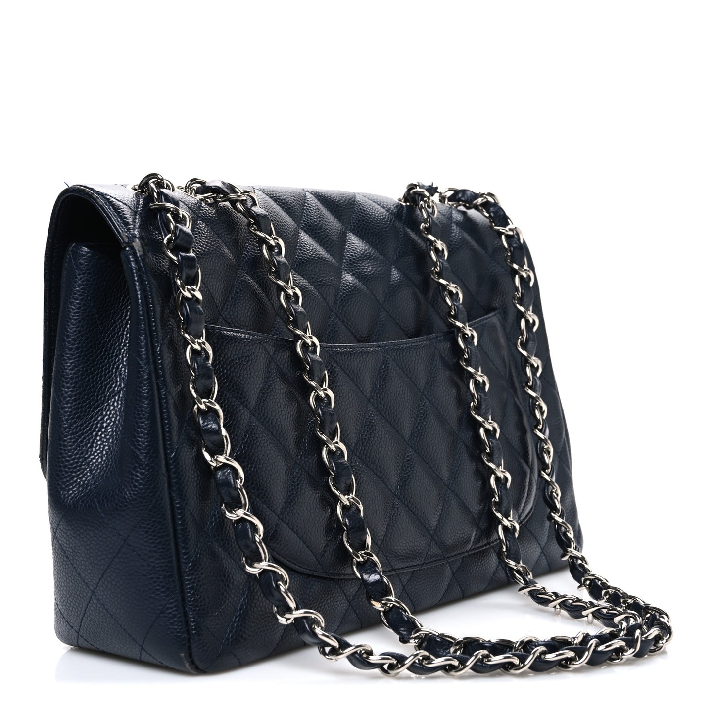 Caviar Quilted Jumbo Single Flap Navy