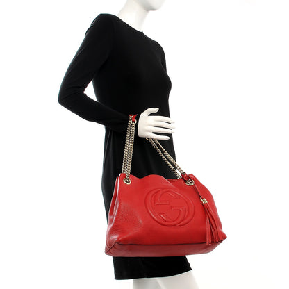 Gucci Pebbled Calfskin Medium Soho Chain Shoulder Bag Tabasco Red 2 of 7