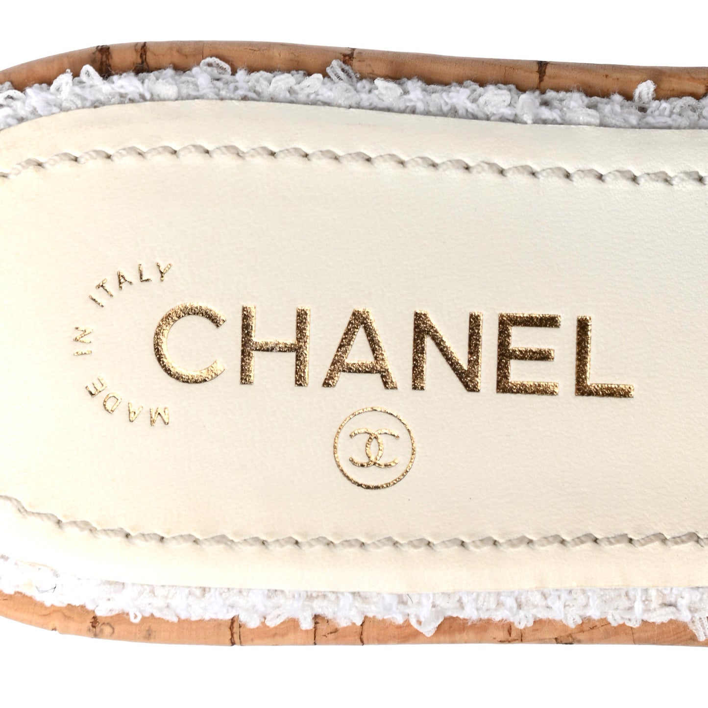 Tweed Cork CC Chain Mule Sandal 40.5 White