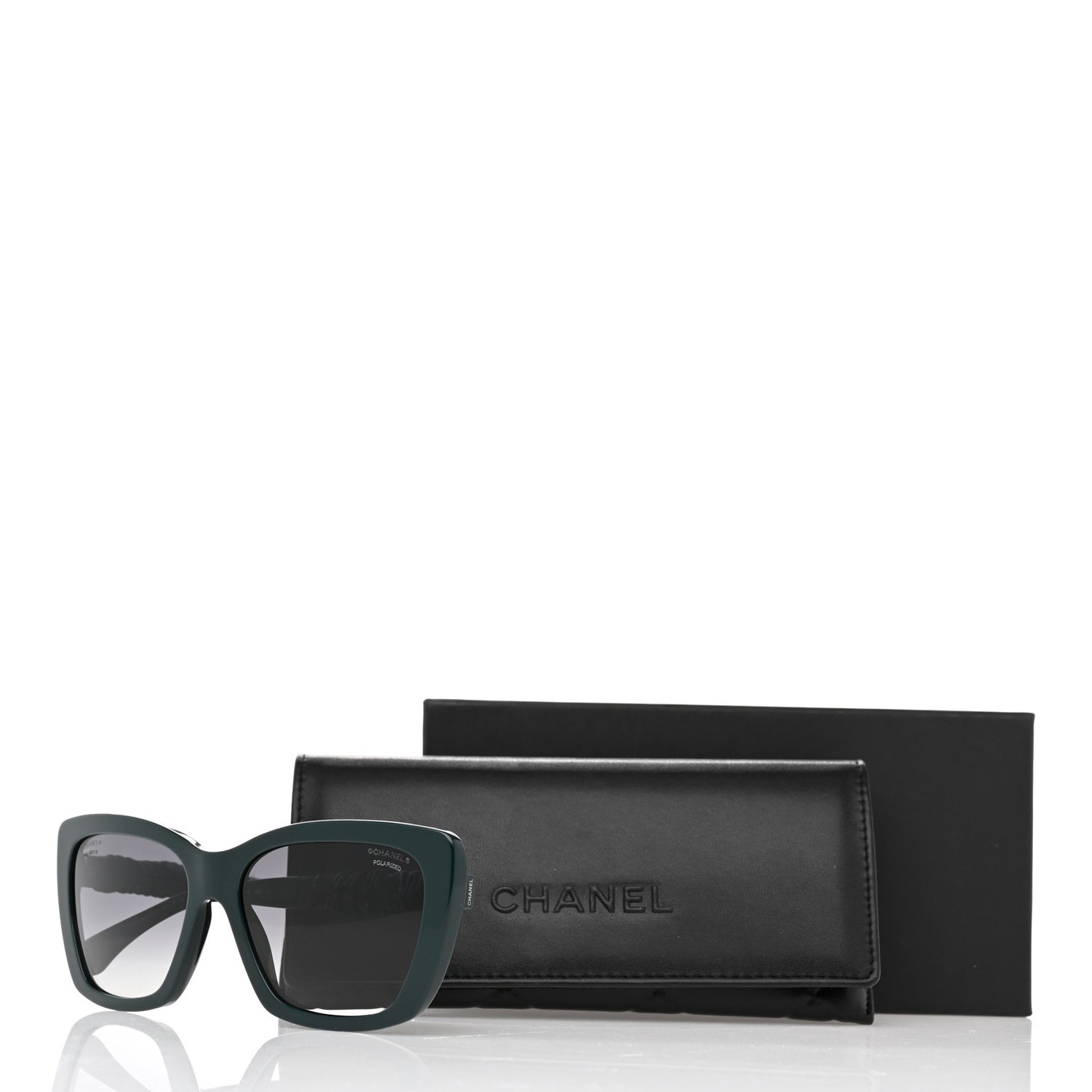 Acetate Calfskin Polarized Square Sunglasses 5476-Q-A Black