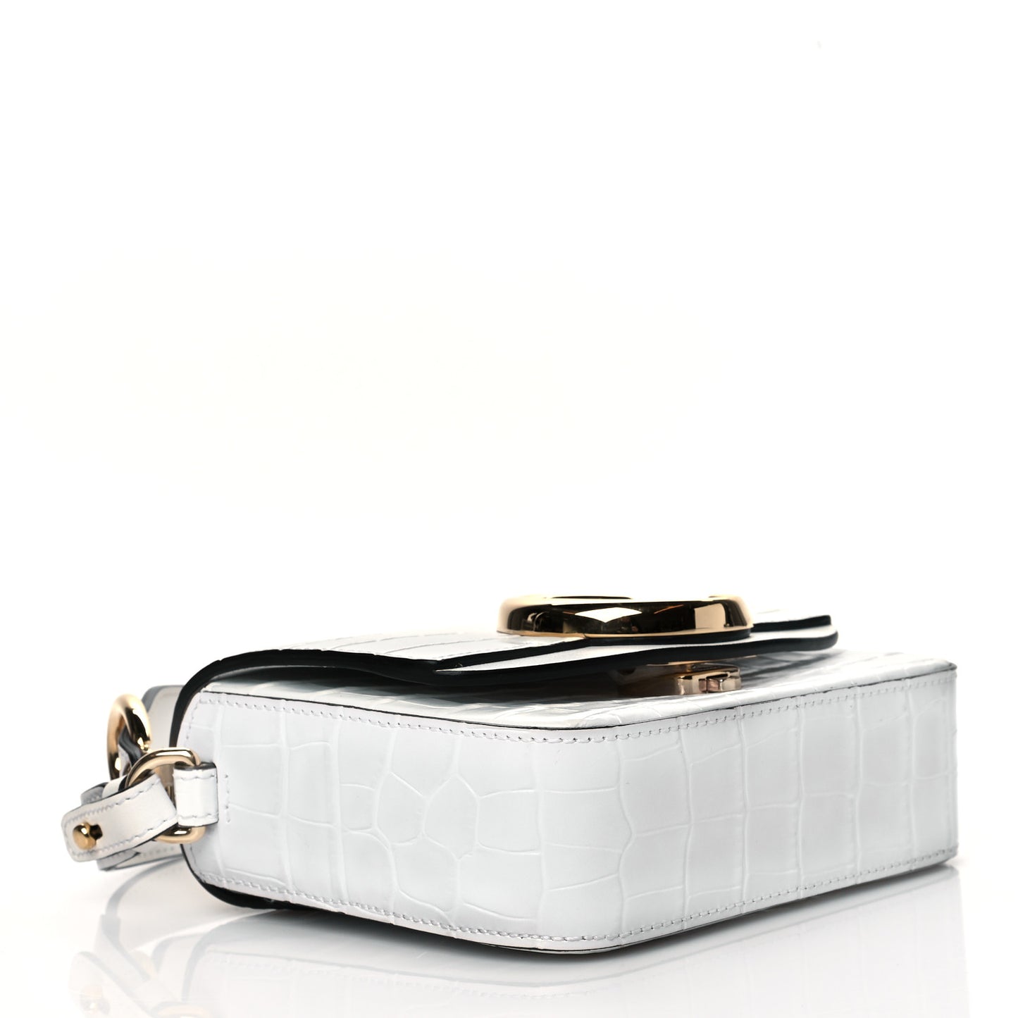 Calfskin Crocodile Embossed Mini C Double Carry Brilliant White