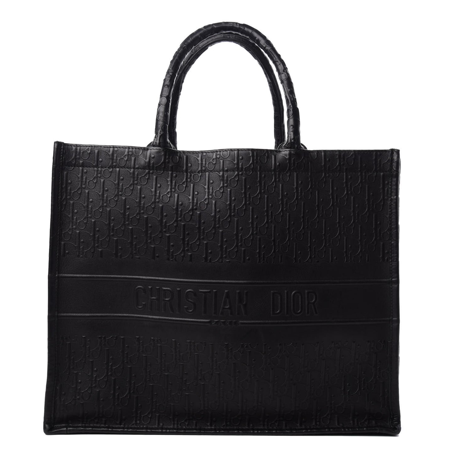 Oblique Calfskin Embossed Book Tote Black
