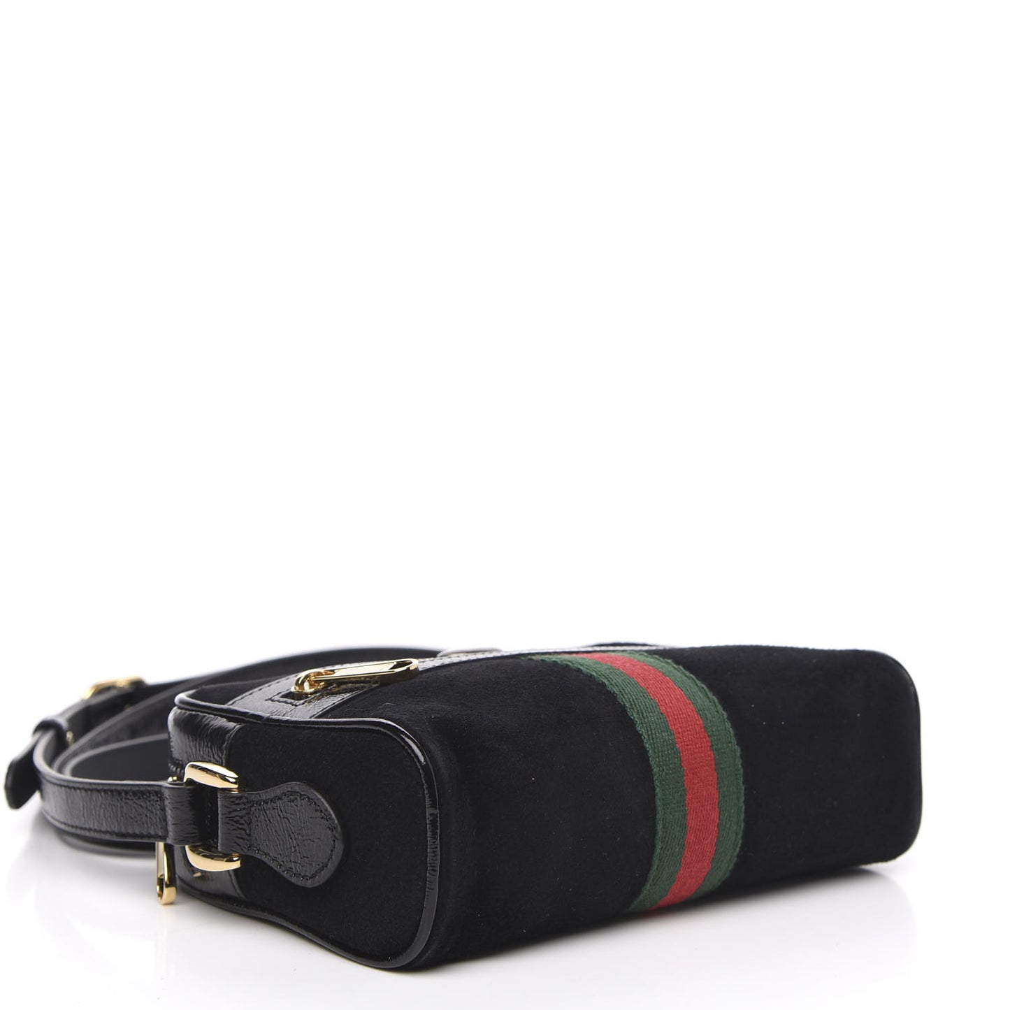 Suede Patent Web Mini Ophidia Shoulder Bag Black