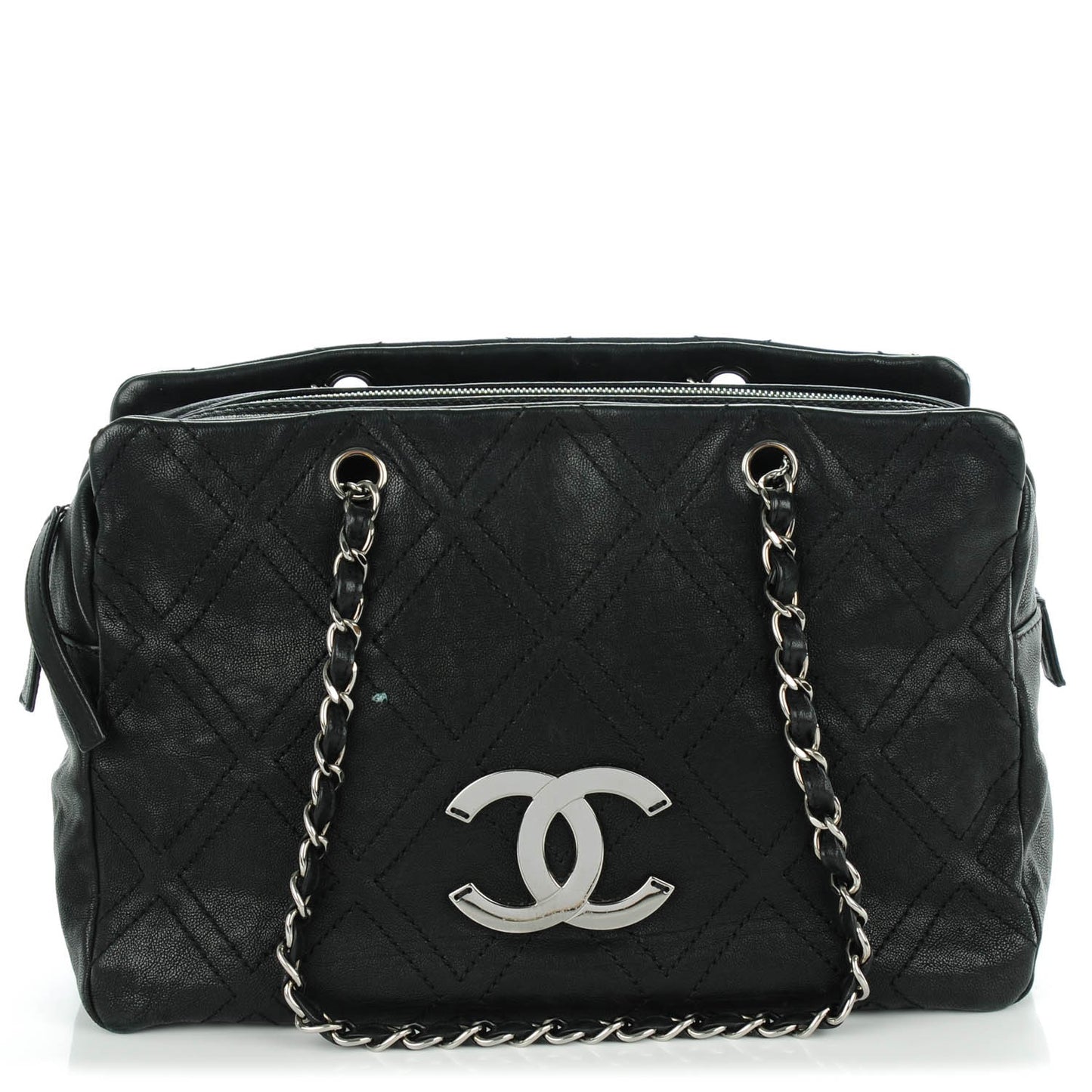 Calfskin Large Diamond Stitch Tote Black