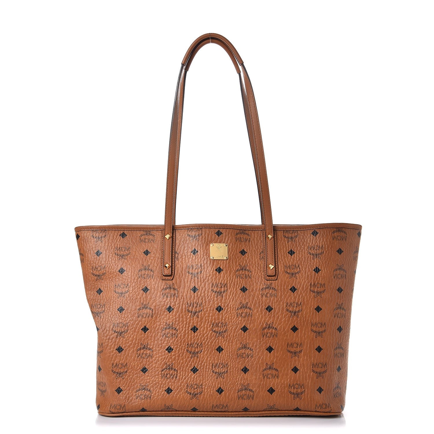 MCM Visetos Medium Anya Top Zip Shopper Tote Cognac 1 of 13