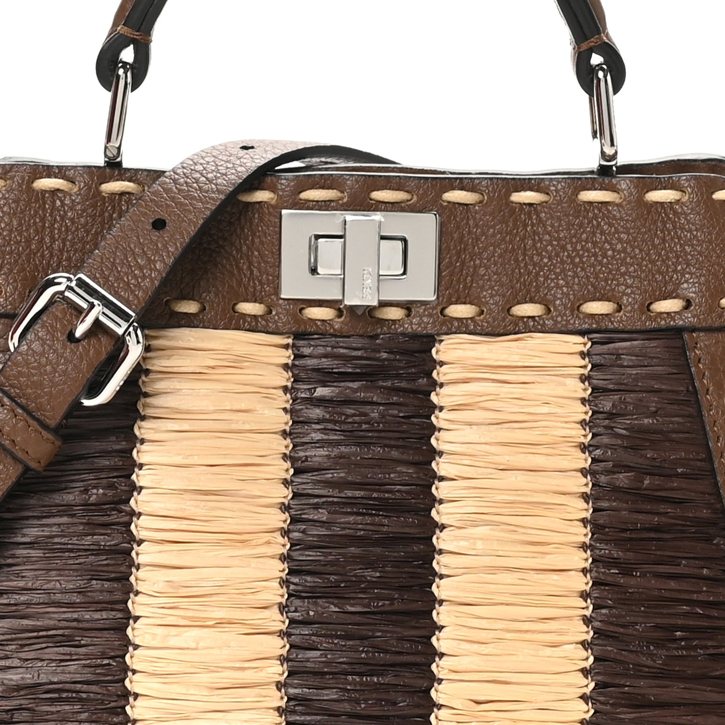 Fabric Woven Cuoio Romano Selleria Petite Peekaboo I SEE U Satchel Natural Gianduia